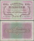 Faeroe Islands: 10 Kroner 1940 P. 11a, pressed, traces of former folds especially visible on back, no holes or tears, condition: F.
 [taxed under mar...