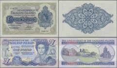 Falkland Islands: 1 Pound 1974 and 1 Pound 1984, P.8b, 13, both in perfect UNC condition. (2 pcs.)
 [taxed under margin system]