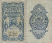 Finland: 5 Markkaa 1897, P.2, very nice note without larger damages, just a few folds and minor spots. Condition: VF/VF+. Highly Rare!
 [plus 19 % VA...