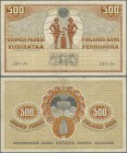 Finland: 500 Markkaa ND(1918) P. 23, several vertical and a horizontal fold, no holes or tears, still very strong paper and original colors, condition...