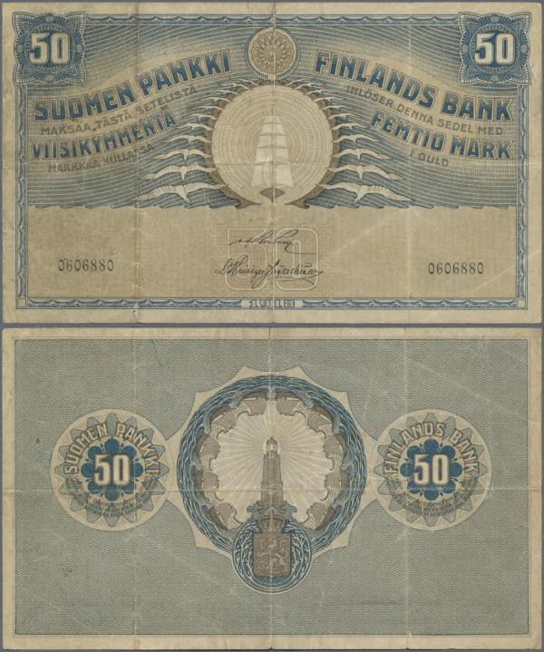 Finland: 50 Markkaa 1918, P.39, lightly stained at left and some small border te...