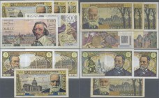 France: set of 8 banknotes containing 500 Francs 1953 P. 129 (VF+), 1000 Francs 1954 P. 134 (crisp XF), 5 NF on 500 Francs 1959 P. 137 (F), 3x 5 NF 19...