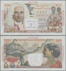 French Antilles: Institut d'Émission des Départements d'Outre-Mer 1 Nouveau Franc overprint on 100 Francs, P.1, tiny pinholes at left and two soft ver...