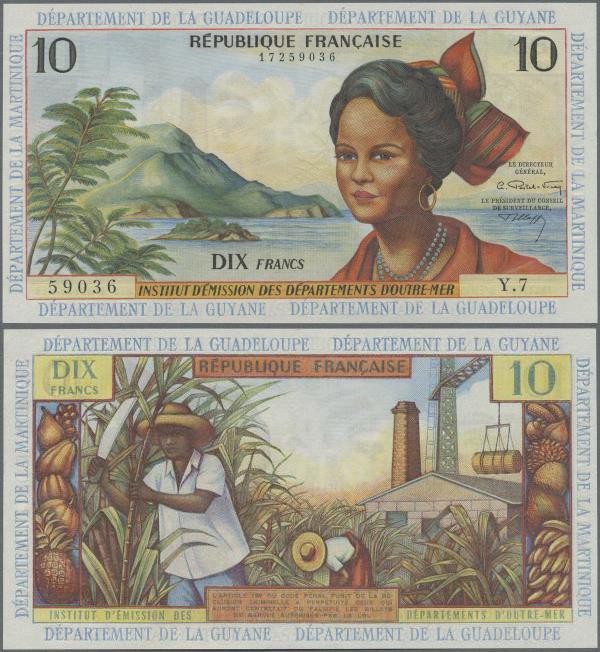 French Antilles: Institut d'Émission des Départements d'Outre-Mer 10 Francs ND(1...