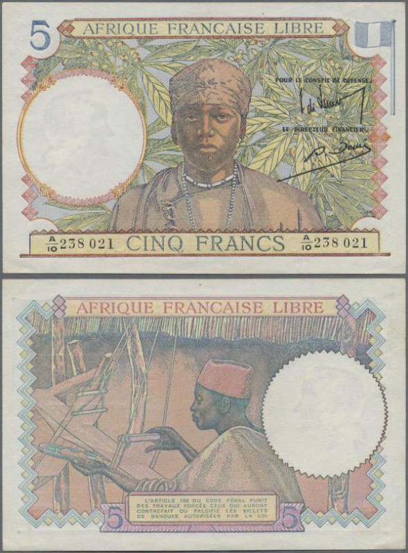 French Equatorial Africa: Afrique Française Libre 5 Francs ND(1941), P.6, tiny d...