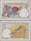 French Equatorial Africa: Afrique Française Libre 25 Francs ND(1941) SPECIMEN, P.7s, tiny dint at lower right and a paper clip mark at lower left bord...