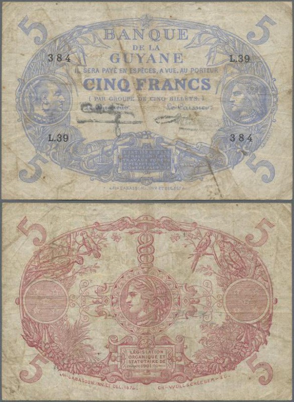 French Guiana: Banque de la Guyane 5 Francs L. 1901 (1922-1947), P.1, still stro...