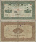 French Guiana: Banque de la Guyane 1000 Francs ND(1942), extraordinary rare banknote with several handling marks like lightly toned paper, some folds ...