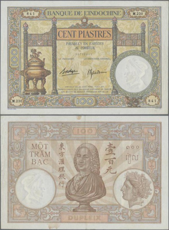 French Indochina: Banque de l'Indochine 100 Piastres ND(1925-39) with signatures...