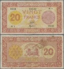 French Somaliland: Banque de l'Indochine 20 Francs ND(1945), P.15, still nice and intact, stained on back and small margin split. Condition: F
 [plus...