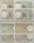 French West Africa: Banque de l'Afrique Occidentale set with 4 banknotes comprising 2x 5 Francs 1936/38 P.21, 5 Francs 1942 P.25 and 5 Francs 1943 P.2...