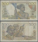 French West Africa: Banque de l'Afrique Occidentale 500 Francs 1948, P.41, still intact with a few tiny border tears, some folds and a few pinholes at...