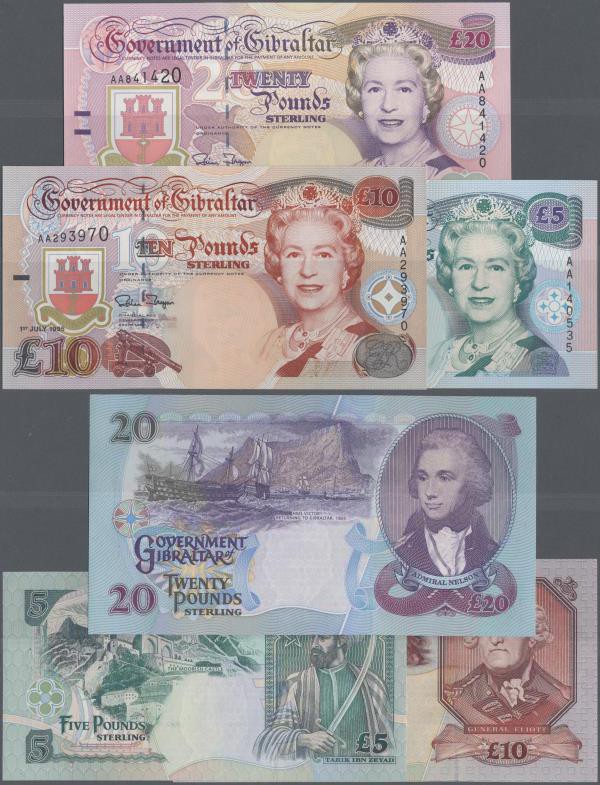 Gibraltar: set of 3 notes containing 5, 10 & 20 Pounds 1995 P. 25-27 in conditio...