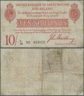 Great Britain: 10 Shillings ND(1915) P. 348a, several folds and creases in paper, stain in paper, especially on back, but no holes or tears, condition...