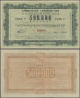 Greece: 500.000 Drachmai 1943 Specimen P. 144s with zero serial numbers, crisp paper, one vertical fold and light handling in paper, no holes or tears...