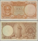 Greece: 10 Drachmai 1954, P.186a, very nice and scarce note with two strong vertical folds. Condition: VF
 [plus 19 % VAT]