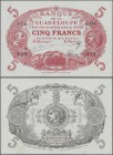 Guadeloupe: Banque de la Guadeloupe 5 Francs L.1901 (1928-45), P.7e, two very soft vertical folds at center, otherwise perfect. Condition: XF/XF+
 [p...