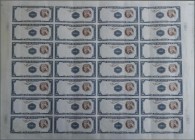 Guatemala: Complete uncut sheet 28x 100 Quetzales 1960-65 on thick cardboard (P.50 for type) with printer's codes margin. Reverse in blue / white colo...