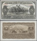 Guatemala: El Banco Americano de Guatemala 5 Pesos 1923, P.S117, tiny pinholes at left and right, otherwise perfect. Condition: aUNC/UNC. Very Rare in...