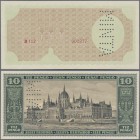 Hungary: 10 Pengö 1926 front proof Specimen with perforation ”MINTA”, multicolored with red serial number B112 002277 on watermark paper, P.90fps, tin...