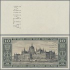 Hungary: 10 Pengö 1926 reverse proof Specimen with perforation ”MINTA”, multicolored on watermark paper and empy front, P.90bps in UNC condition.
 [t...