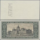 Hungary: 10 Pengö 1926 reverse proof Specimen with perforation ”MINTA”, multicolored on watermark paper and empy front, P.90bps in UNC condition.
 [t...