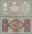 Hungary: 50 Pengö 1932 front proof Specimen with perforation ”MINTA”, multicolored on banknote paper without watermark, finished print on reverse and ...