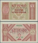 Hungary: Magyar Nemzeti Bank, 2 Pengö 1938 MINTA (Specimen), P.103s, slightly edge bend at lower left, otherwise perfect. Rare! Condition: XF+
 [taxe...