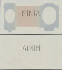 Hungary: 1000 Pengö 1943 reverse proof Specimen with perforation ”MINTA”, only grey and orange underprint color on banknote paper without watermark an...