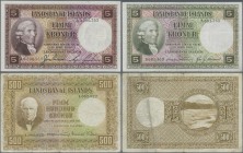 Iceland: Landsbanki Íslands lot with 3 banknotes of the L.15.04.1928 second issue with 2x 5 and 500 Kronur, P.27, 32, 36 in F+VF for the 5 Kronur and ...