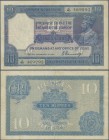 India: 10 Rupees ND portrait KGV P. 7a in lightly used condition, with vertical and horizontal folds, larger usual pinhole at left in watermark area, ...
