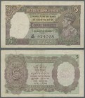 India: 5 Rupees ND(1937 & 1943) with signature Taylor, P.18a, several folds, tiny pinholes at left and lightly stained paper along the borders, condit...