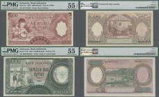 Indonesia: Pair with 1000 Rupiah 1958 P.61 and 10.000 Rupiah 1964 P.101, both UNC and PMG graded 55 About Uncirculated and 55 About Uncirculated EPQ. ...