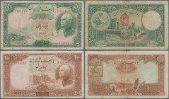 Iran: set of 2 notes containing 50 & 100 Rials ND P. 35, 36, both stronger used with strong center fold, stained paper, pressed, still nice colors, no...