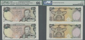 Iran: uncut sheet of a pair of 500 Rials ND(1974-79) P. 104ar without serial number, in condition: PMG graded 66 GEM UNC EPQ.
 [taxed under margin sy...