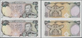 Iran: uncut sheet of a pair of 500 Rials ND(1974-79) P. 104ar without serial number, in condition: UNC.
 [taxed under margin system]