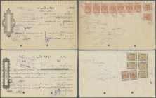 Iran: set of 5 different exchange certificates with bank stamps on front and additional stamps on back, all with folds but no large damages, despite o...