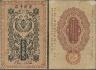 Japan: 10 Sen 1904 P. M1b, used with horizontal and vertical folds, a small paper thinning at upper left and right border, no holes or tears, conditon...