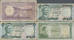 Jordan: Small lot with 4 banknotes 500 Fils P.5A, 1 Dinar P.14 and two times 1 Dinar P.18a. Condition: F/F- (4 pcs.)
 [taxed under margin system]