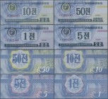 Korea: Set with 4 notes 1, 5, 10 and 50 Chon ”Capitalist Visitors Money” 1988, P.23-26 in UNC. (4 pcs.)
 [taxed under margin system]