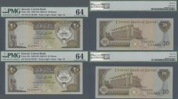 Kuwait: Set with 3 consecutive banknotes 20 Dinars L.1968 (1986-91), P.16b, all PMG graded 64 Choice Uncirculated. (3 pcs.)
 [taxed under margin syst...