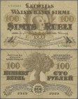 Latvia: 100 Rubli 1919 P. 7f, used with center fold and handling in paper, no holes or tears, strong paper and original colors, condition: VF.
 [taxe...