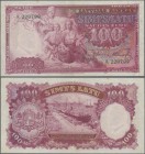 Latvia: 100 Latu 1939 P. 22, used with center fold, and light creases in paper, no holes or tears, stong paper with crispness and original colors, con...