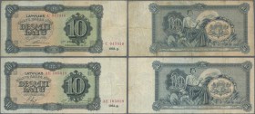 Latvia: set of 2 notes containing 10 Latu 1933 & 1934 P. 24a, 25f, both used with folds and creases, light stain in paper, no holes or tears, still st...