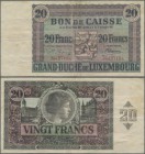 Luxembourg: 20 Francs ND(1926), P.35, strong center fold, some other minor creases in the paper and lightly stained. Condition: F+
 [plus 19 % VAT]