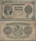 Luxembourg: 10 Frang 1940, P.41, lightly stained and two stronger vertical folds. Condition: F+/VF. Highly Rare!
 [plus 19 % VAT]