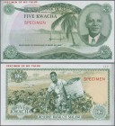 Malawi: Reserve Bank of Malawi 5 Kwacha 1974 color trial SPECIMEN, P.11cts with minor traces of foreign substance at left border on back, optherwise p...