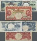 Malaya: Very nice set with 3 Banknotes 1 and 10 Dollars Malaya 1941, P.11 and 13 in VF and F and 1 Dollar Malaya and British Borneo 1959, P.8A in XF (...