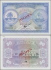 Maldives: Maldivian State / Government Treasurer 50 Rufiyaa 1980 SPECIMEN, P.6cs, zero serial number, red overprint ”Specimen”, punch hole cancellatio...