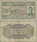 Mauritius: 1 Rupee ND(1940) P. 26, used with folds and light stain in paper, portrait KGVI, no holes or tears, nice colors, conditoin: F.
 [taxed und...